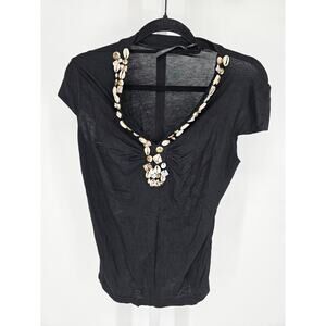 Michelle Nicole Womens Sz M Short Sleeve Blouse Black Shell Neckline